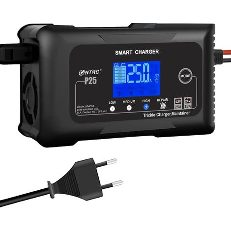 Chargeur de batterie, Charge intelligente, Compatible avec plusieurs types de batteries, Gris Foncé (1/2)