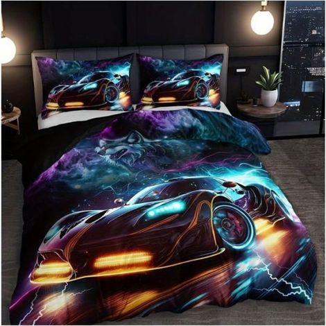 Foudre Tonnerre Et éClairs Voiture de Sport Housse de Couette 200x200 cm Ensembles Microfibre Voiture De Course - VQQ (1/4)