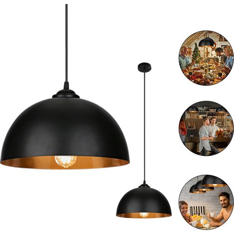TolleTour 2er Set Vintage Pendelleuchte Ø30cm, Höhenverstellbare Industrie Hängelampe Schwarz/Bronze aus Metall, Retro Deckenlampe mit E27 Fassung für Wohnzimmer Esszimmer (Ohne Leuchtmittel)