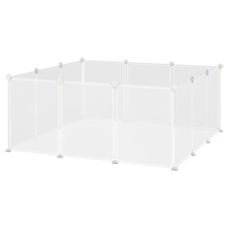 Enclos de Liberté pour Animaux, Barrière de Sécurité 12 Panneaux en Métal et PP Résine, Parc d'Intérieur Modulable 105x105x45 cm, Clôture Grillage Blanche pour Chiots et Pets (1/5)