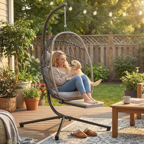 Fauteuil suspendu avec support. chaise suspendue pliante avec repose-pieds rétractable. gris clair