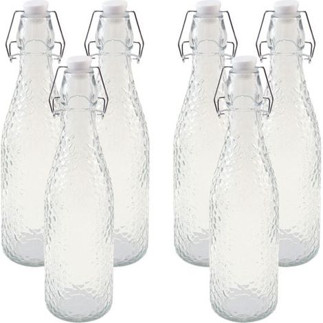 Bouteille - JUANIO - Facetté style cristal - 0,5 L - Bouchon à étrier hermétique - Lot de 6