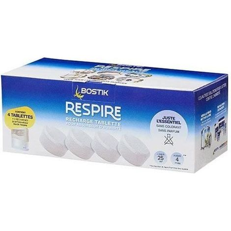 Wiederaufladbare Absorber - BOSTIK - Respire - 4 Tabletten - Bis zu 25 m² - Ohne Duft - 4 x 250 g (1/4)