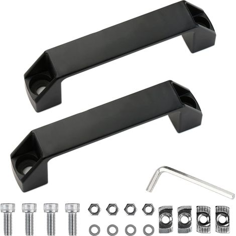 Ensemble de 2 poignées en alliage d'aluminium pour profilé en aluminium de la série 30 - Espacement des trous de perçage 120 mm - Écrou en T, vis et clé inclus (Noir) (1/5)