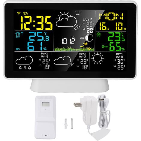 Horloge météo intelligente avec écran couleur 7,5 pouces, affichage de la température et de l'humidité, alarme, station météo sans fil pour intérieur et extérieur, prise UE. (1/5)