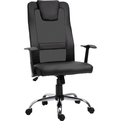 Silla de oficina ergonómica negra regulable en altura con función balancín y reposabrazos (1/5)