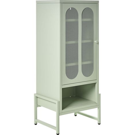 1 Door Sideboard Mint Green Steel Oval Perforated Doors 5 Shelves Ventilation Slots Leg Caps Home Office Furniture Industrial Design SOLETTA (1/5)