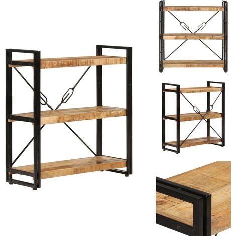 Bibliothèque 3 niveaux 77x30x80 cm bois massif manguier et fer - Bibliothèque Murale - Bibliothèque Design - Étagère Bois - Étagère Salle À Manger - Rangement Livre (1/5)