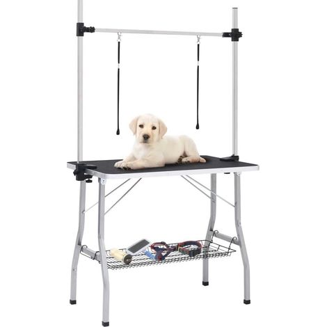 Tavolo toelettatura animali pieghevole 90 x 60 x 76 cm regolabile in altezza, Nero OKMYHOME
