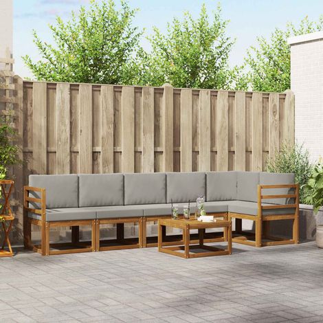Outdoor-Sofagarnitur mit Kissen 7 pcs Natürlich und Hellgrau