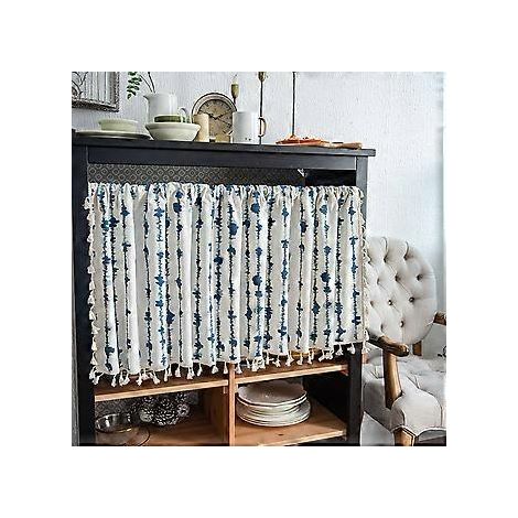 Boho-Gardinen mit Quasten, multifunktionale Fensterdekoration für die Küche (150 x 45 F)