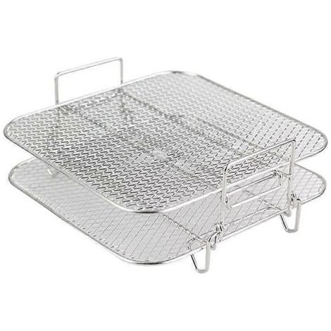 Grille double couche pour friteuse à air chaud, empilable, en acier inoxydable, compatible avec les friteuses à air chaud, fours et cuiseurs vapeur de 4,2 à 5,8 litres. (1/5)