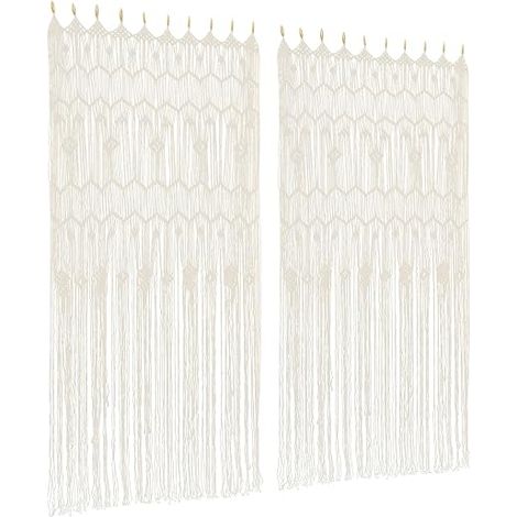 Rideau de fenêtre, 100 x 200 cm, en macramé, style bohème, séparateur de pièce, tissé à la main, 2 panneaux, pour salon, chambre à coucher, décoration de mariage (1/5)