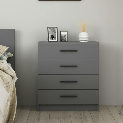 Commode grise moderne 4 tiroirs, poignées noires MARFA