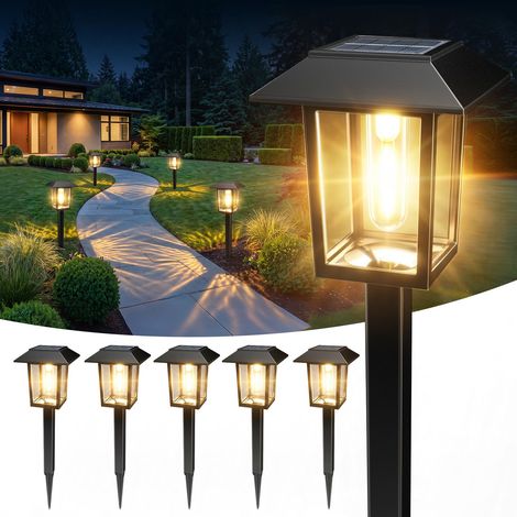 Set mit 6 Solar-Gartenleuchten für den Außenbereich  IP65 wasserdichte Solarbeleuchtung für Wege, Balkone, Terrassen und Rasenflächen [Energieklasse A] (1/5)