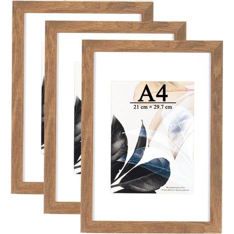 Bilderrahmen A4 3er Set Holzoptik mit Passepartout für Wand & Tisch (1/5)