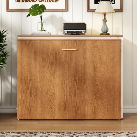 Lit Murphy pliant avec bureau pivotant et matelas. À roulettes gain de place,idéal petite chambre,chambre d’amis et bureau à domicile.