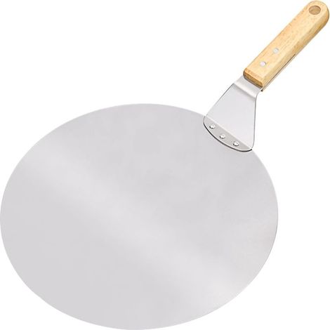 Pelle à pizza en acier inoxydable de 30 cm, spatule à gâteau de 25 cm, grande pelle à pizza ronde avec manche en bois, outil de transfert pour gâteaux à usage commercial (1/5)