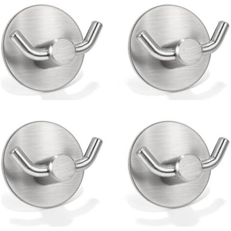 4 selbstklebende Wandhaken aus Edelstahl für Bad und Küche, Handtuchhalter ohne Bohren (1/4)