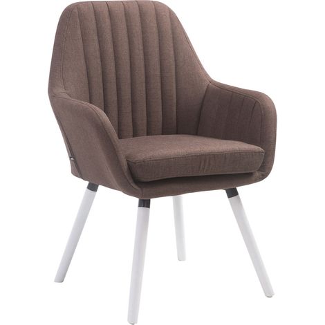 Chaise de salle à manger design rétro moderne avec accoudoirs rembourrée en tissu marron avec pieds en bois blanc 100008835 (1/3)