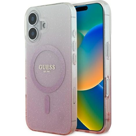 Custodia MagSafe Guess Glitter Gradient per iPhone 16, colore rosa (1/5)