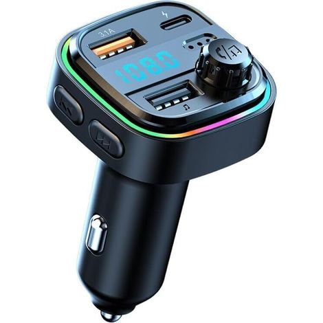 Trasmettitore Bluetooth per auto a doppio microfono da 48 W, caricabatteria per auto, caricabatteria per auto da 12-24 V, modelli universali, grigio metallizzato