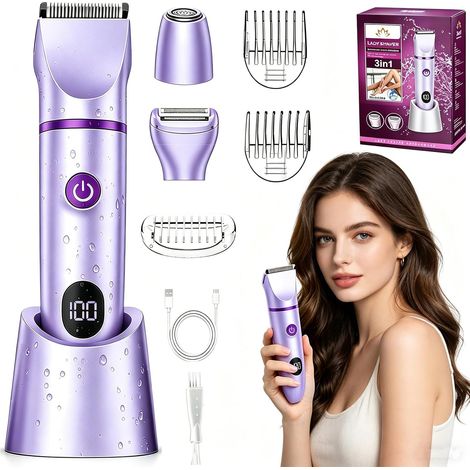 Rasoir Electrique 3 en 1 Femme, Tondeuse Femme Intime, Étanche IPX7 Douche Humide/Sec, Écran LED (1/5)
