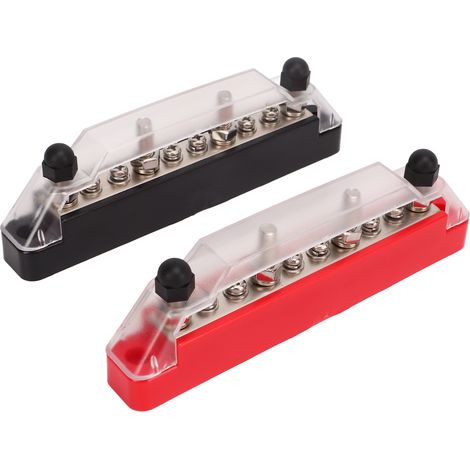 Elektrischer Verteilerblock mit 10 Anschlüssen, 48 V, 150 A, Sammelschiene mit 4 M6-Bolzen und 6 M4-Schrauben für Auto und Boot, Paar aus 2 Stück, Edelstahl. (1/5)