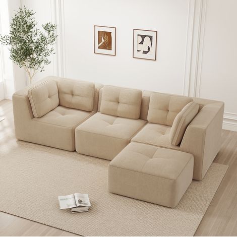 sofá esquinero modular sin montaje corduroy beige OKMYHOME (1/5)