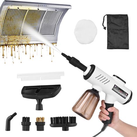 Limpiador a vapor portátil de mano con calentamiento en 10 segundos, depósito a prueba de fugas de 600 ml, 3 ajustes de temperatura regulables, 3 cepillos, manguera curva y rascador de ventanas para c