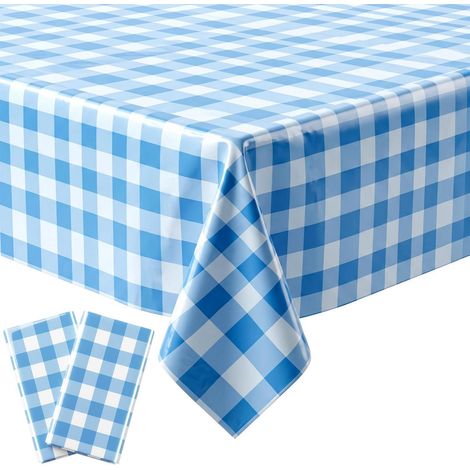 Lot de 2 nappes carreaux bleu et blanc 137x274cm, hydrofuge, pour fêtes