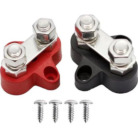 Lot de 2 barres de bus M8, batterie busbar, blocs de bornes de batterie, boulons de raccordement, 4 vis de fixation, barres collectives, bloc de distribution Busbar pour caravanes, camions solaires (1/5)