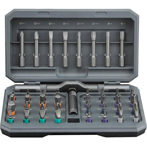 42-in-1 Ratschenschraubendreher-Set, magnetisches Schraubendreher-Set für Haushalts-, Fahrrad- und Motorradreparaturen, Grau