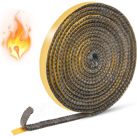 3mm x 10mm x 3m Joint Insert Cheminée, Bande Tressé Auto-adhésive, Joint en Fibre de Verre Résistant à La Chaleur Jusqu'à 500 °C pour Poêle Cheminée Tube Poele Porte de Four (1/5)