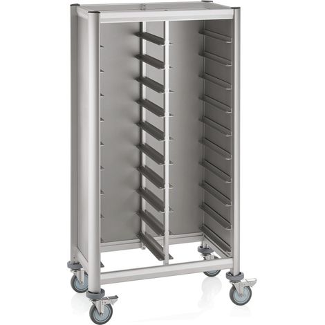 Chariot double plateaux 86 x 51 x 165 cm 2x10 plateaux argent MDF aluminium MENSA - Was Germany (1/2)