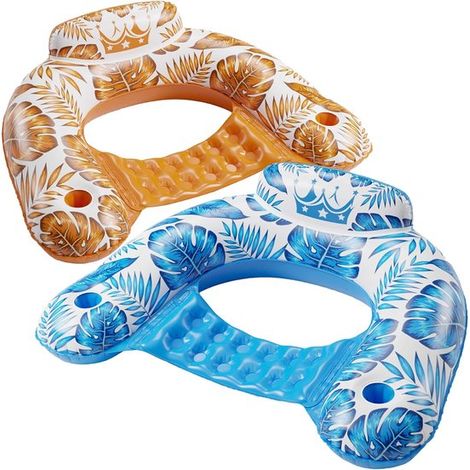 Sillas hinchables para piscina - Juego de 2 sillas/tumbonas flotantes para piscina, con portavasos, juguetes y cojines de flotación para adultos (100 x 80 cm)