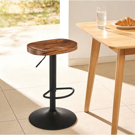 Taburete de bar giratorio de madera y metal marrón, 38,5x38,5x69-90 cm - MEUBLIV (1/5)