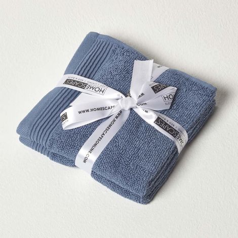 HOMESCAPES Denim Blue 100% Combed Egyptian Cotton Set of 2 Face Cloths 700 GSM