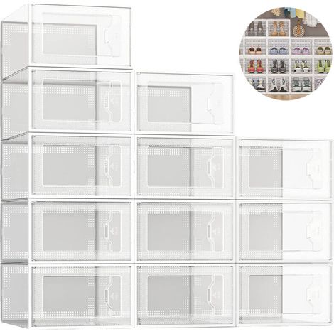 12 pcs Boîtes à chaussures, boîtes de rangement pour chaussures en plastique transparent empilables,conteneurs pour organisateur de chaussures avec couvercles pour femmes/hommes