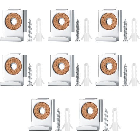 8 Pièces Supports de Miroir Mural sans Cadre, avec Chevilles et Vis Fixation Miroir Mural, Kit de Montage Mural en Verre sans Cadre, pour Suspensions de Miroir ou Verre (1/5)