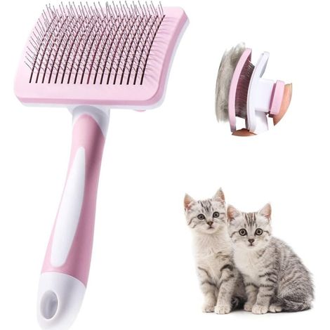 Selbstreinigende Haustierbürste, Bürste für langes und kurzes Fell, für Hunde und Katzen, entfernt effektiv Unterwolle und Verfilzungen, Rosa (1/4)