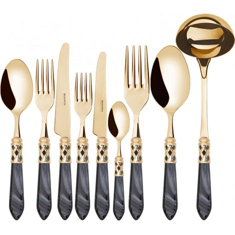 ALADDIN GOLD, Posate Set 75 pz, Scatola Gallery, Casa Bugatti - Colore: Nero (1/2)