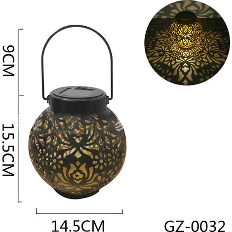Lanterna solare in ferro cavo – nera – da appendere – per esterni – portatile – decorazione per patio/cortile/giardino – paesaggio solare – GZ 0032