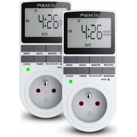Digitale programmierbare Steckdose, täglicher/wöchentlicher digitaler Timer, Steckdosen-Timer mit LCD-Display und Diebstahlschutz-Zufallsmodus, energiesparend, max. 16 A/3680 W (2er-Pack)