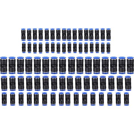 80 raccords rapides pour tuyaux d'air de 4 mm, 6 mm, 8 mm, 10 mm et 12 mm en PE, PU, PA, PVC et nylon. (1/5)