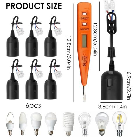 6 PCS Douille E27 avec Fil,Douille de Lampe,Testeur de Tension,socket Chantier E27 avec Pince Enfichable, Noir (1/5)