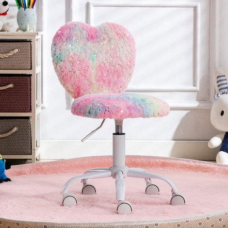 Wahson Sedia girevole per bambini, sedia da studio regolabile in pelliccia sintetica, adatta per lo studio o la cameretta dei bambini la camera da letto, Colorato