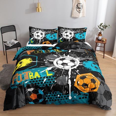 Fußball Bettwäsche Set 3-teilig mit Graffiti-Druck, 155x220cm