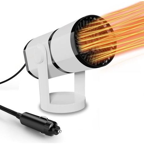 Chauffage de voiture 2 en 1 12V 150W avec prise allume-cigare, ventilateur rotatif à 360°, dégivreur et désembueur.