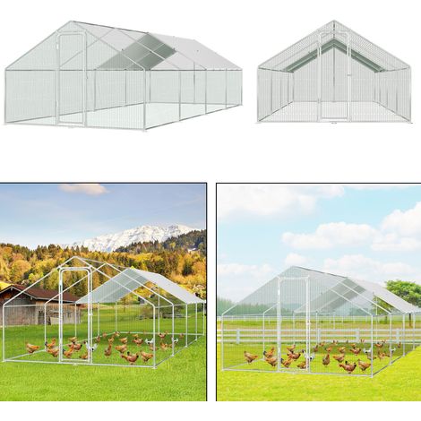 TolleTour Hühnerstall 3x8x2m Hühnerhaus Kleintierstall Freilaufgehege Kleintiergehege Voliere Freigehege Hühnerkäfig Geflügelstall Verzinkter Stahlrahmen mit Dach